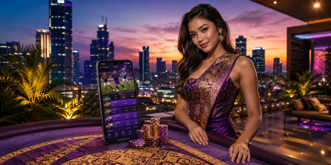 Model Indonesia merayakan kemenangan taruhan olahraga di depan layar